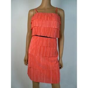 $128 Jessica Simpson Coral Pink Pleated & Tiered Sheath Dress 4 NWT